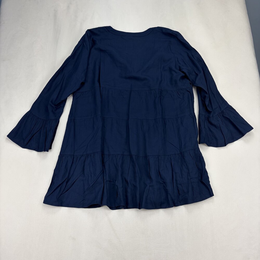 Lascana Navy Tiered Lace Tunic Blouse Bell Sleeve Size 12 - Picture 3 of 11